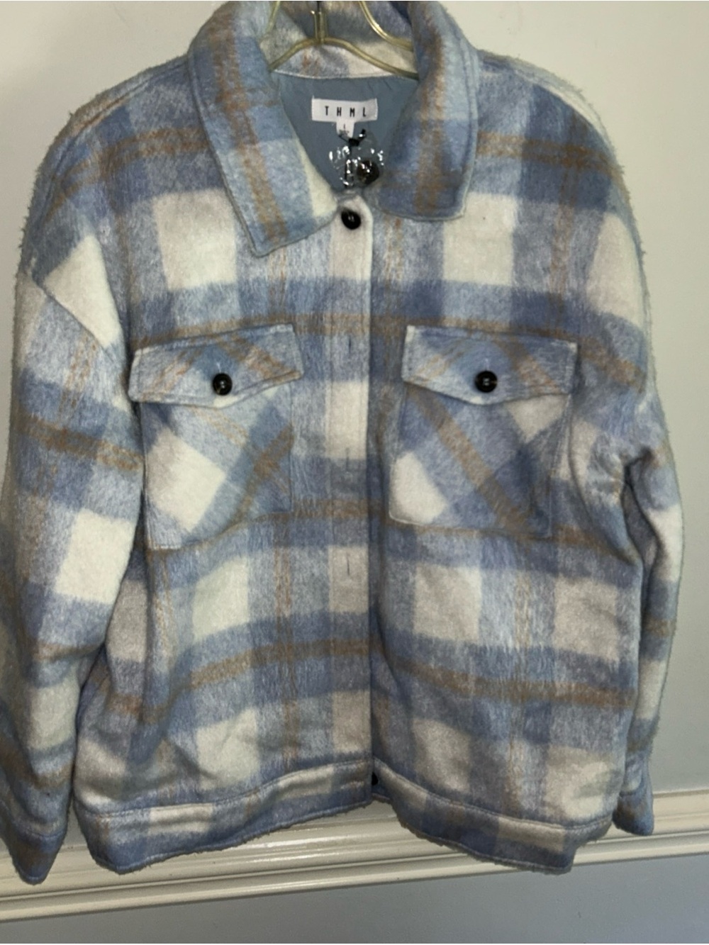 THML Light Blue Cream Plaid Shacket